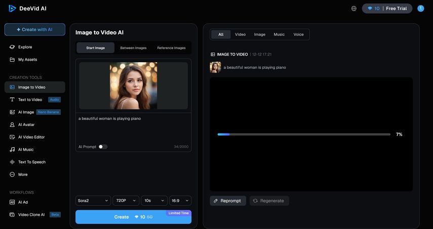 Deevid AI creating video