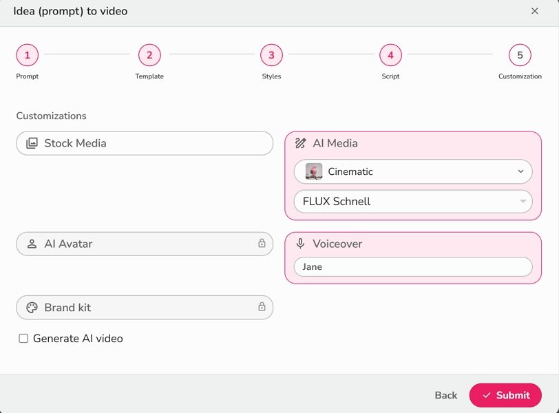 choose voiceover or avatar in fliki