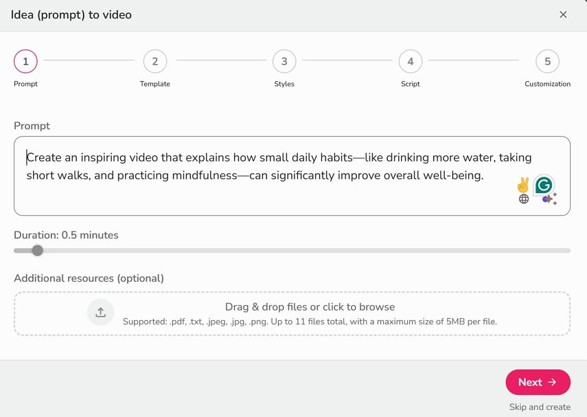 enter prompt in fliki to generate video