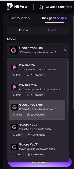 select an ai model in hitpaw online video generator