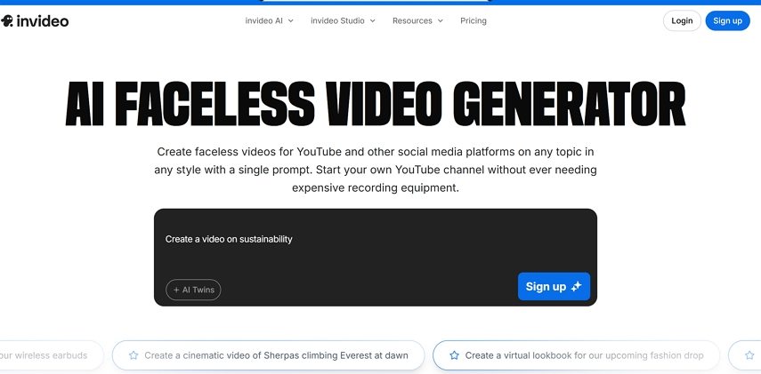 invideo AI faceless video generator