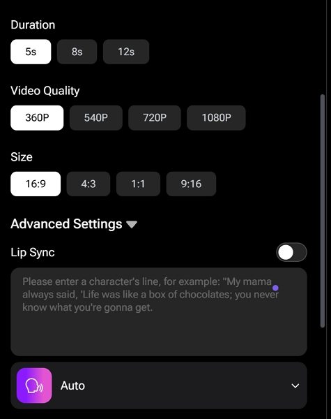 litvideo AI video settings