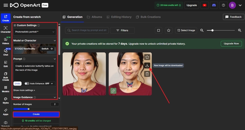 export generated ai tattoo on picture
