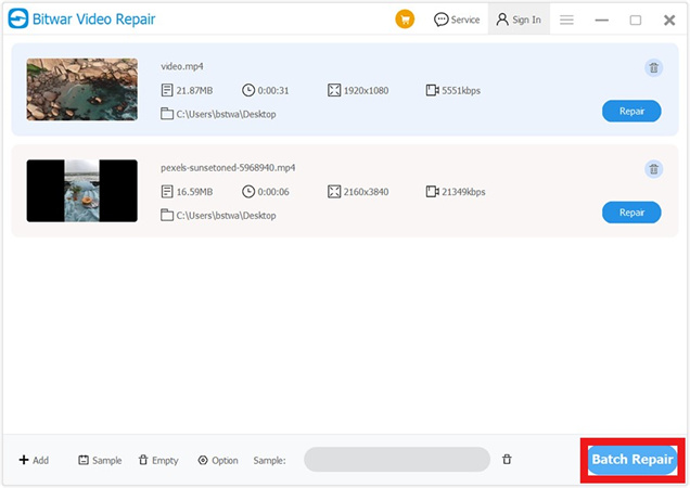 3GPファイルに修復が開始