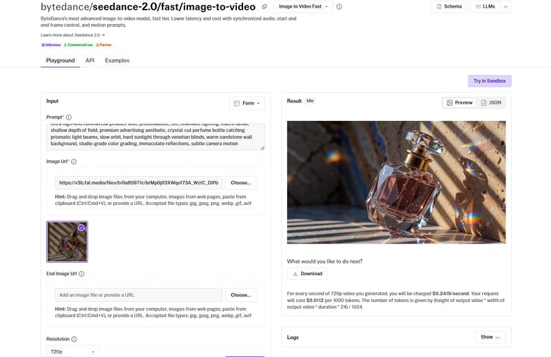 Seedance 2.0 Bild-zu-Video Musikvideo Upload-Interface