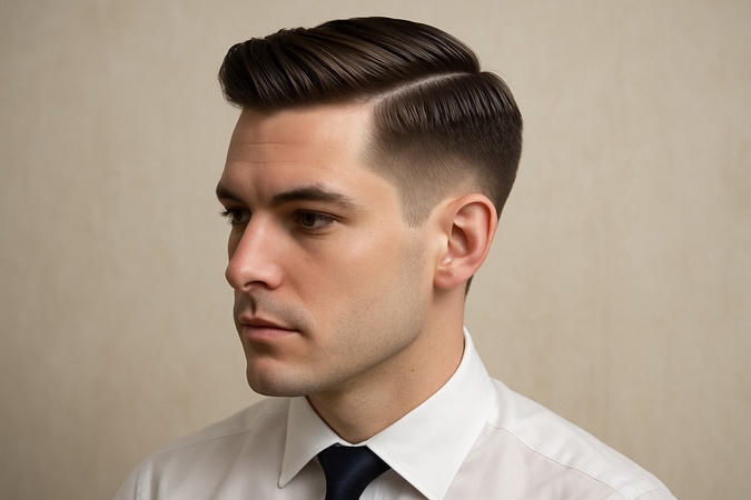 old money haircut men tapered side-part
