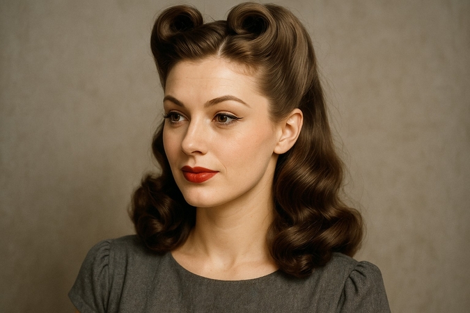 old money hairstyle female victory rolls