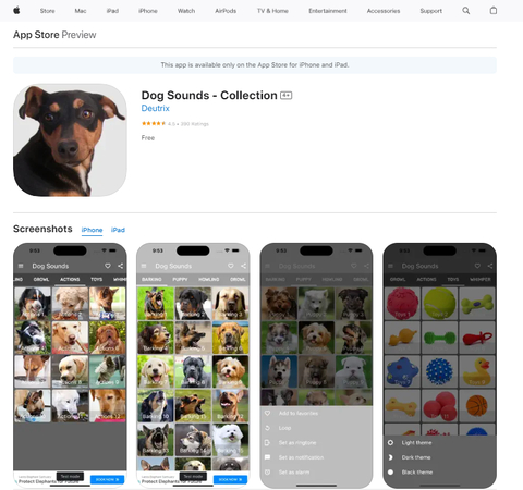 Dog Sound Collection App view