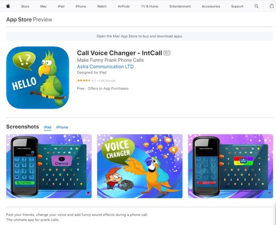 vue de l'application Call Voice Changer - IntCall