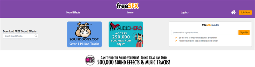 view of Freesound homepage