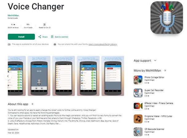 vue de l'application Voice Changer