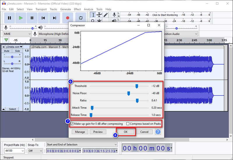 einstellungen anpassen, um audio in audacity zu komprimieren