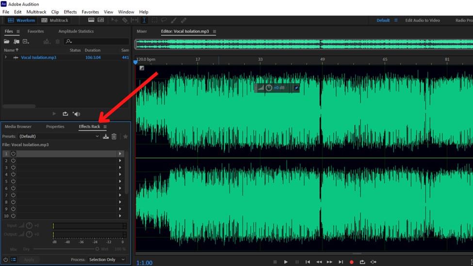 rack de efeito no audition
