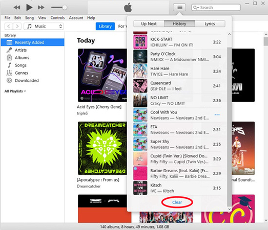 clear recently played on apple music on ios