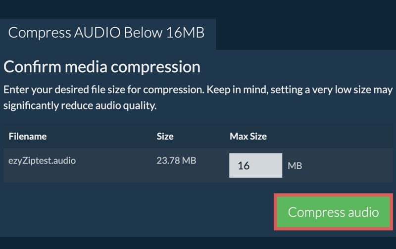 comprimir audio a 16 mb online gratis