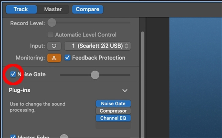 enable garageband noise gate