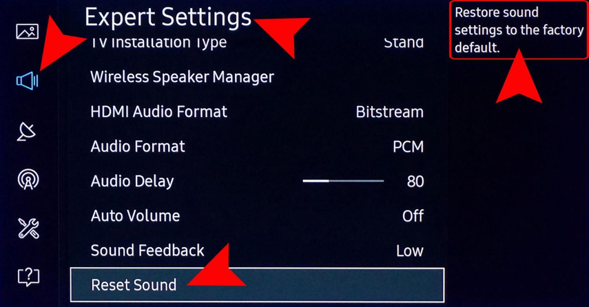 reset the sound settings