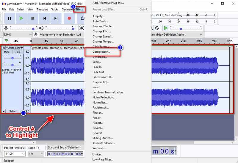 audio in audacity komprimieren