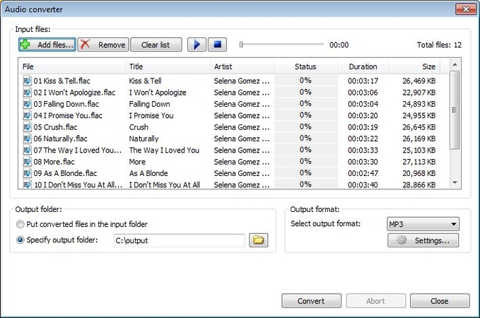 select mp3 as output