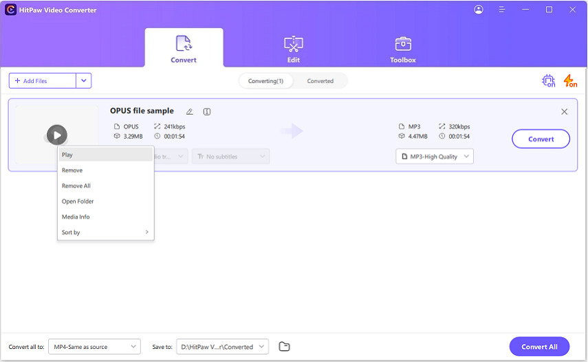 importer fichier opus