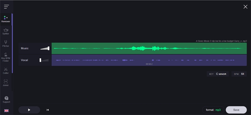 vocalremover.org supprime les voix avec succès