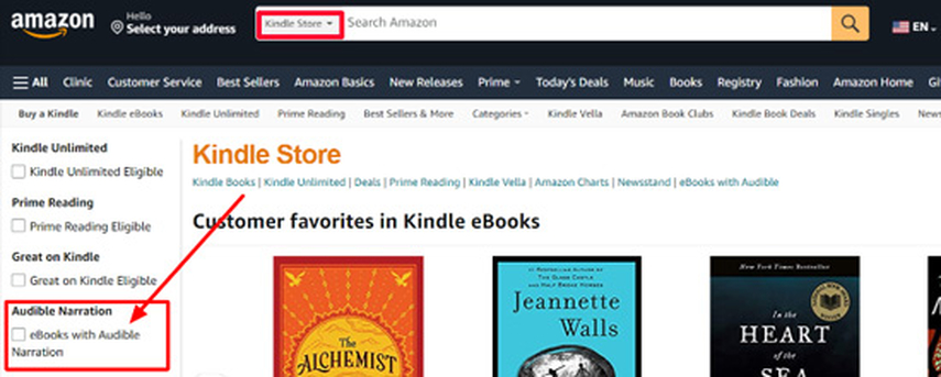Haz clic en 'Kindle' en lugar de 'Audible'