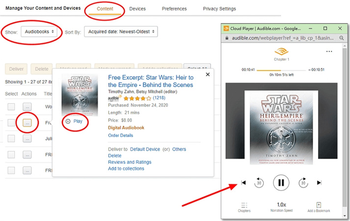 Escuchar un libro de Audible con el reproductor web de Audible