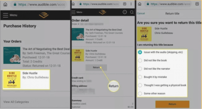 cómo devolver un libro en audible mobile