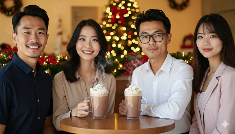 christmas ai photo-prompts friends cafe