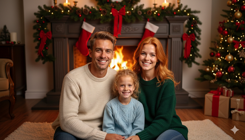 christmas ai prompts family fireplace