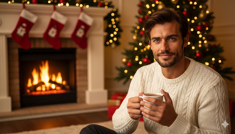 gemini christmas ai prompts man fireplace