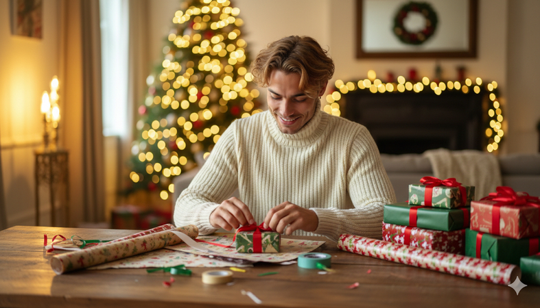 gemini christmas ai prompts man gift wrapping