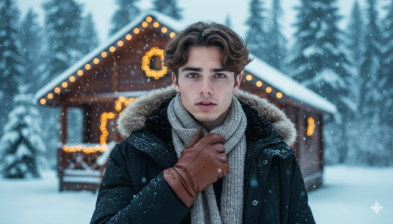 gemini christmas ai prompts man snowy cabin