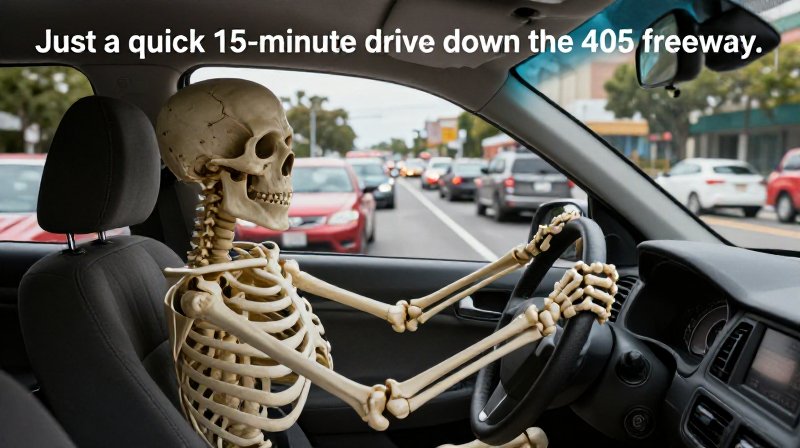 commuter skeleton meme in car