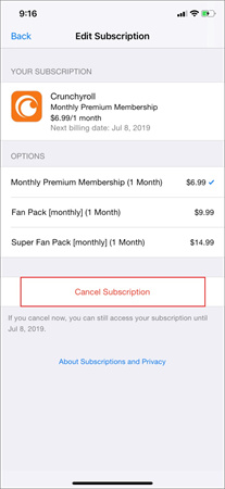 iPhoneでCrunchyrollを解約
