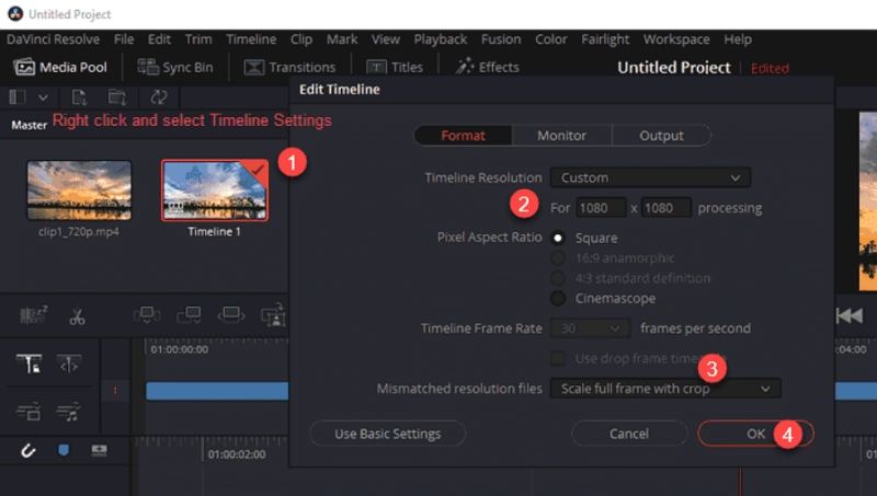 convertir une vidéo en 16:9 dans DaVinci Resolve