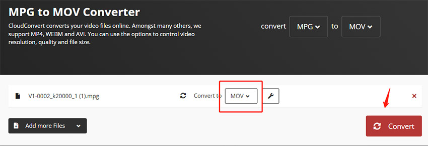 convert mpg to mov