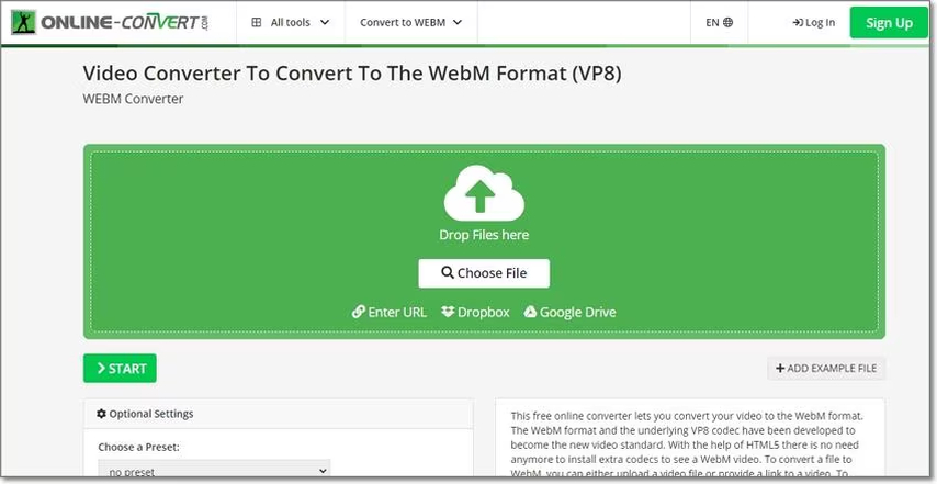 convert mp4 to vp8 onlineconvert