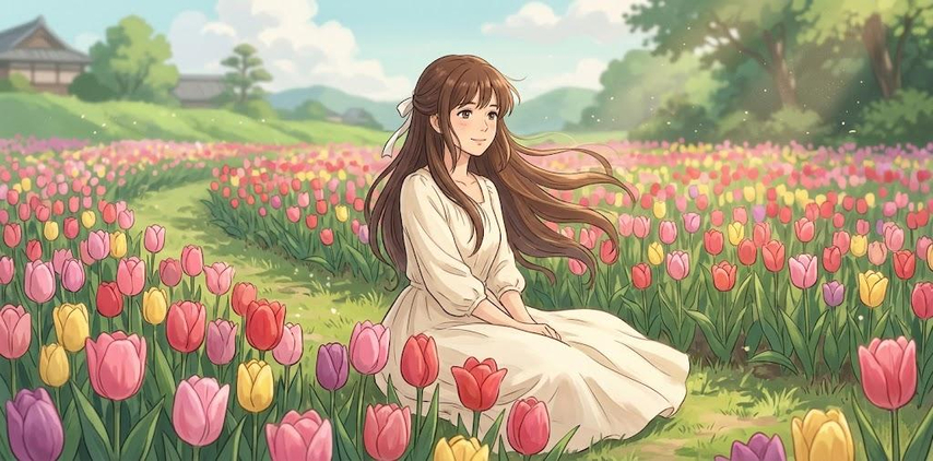 anime tulip garden portrait generated with gemini ai