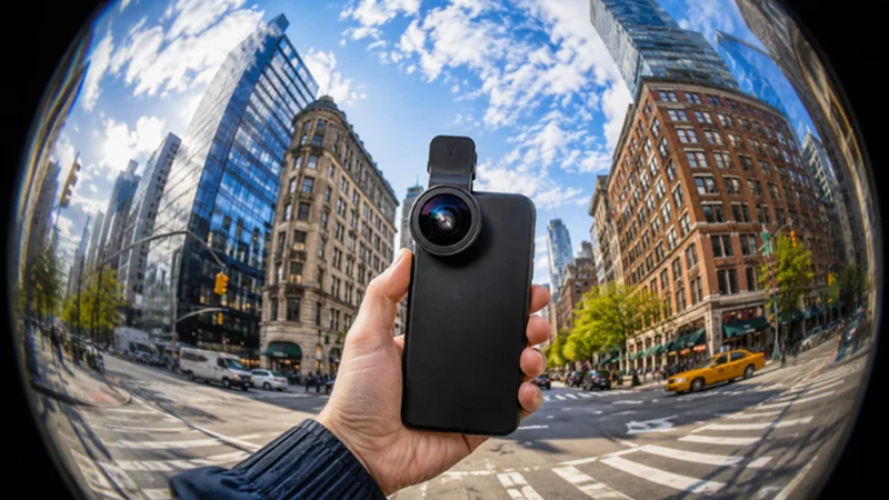 smartphone using external fisheye lens