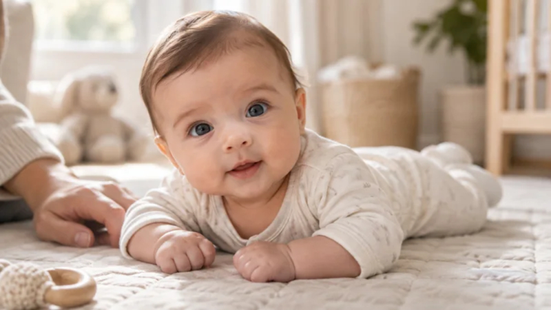 calm baby looking directly at the camera