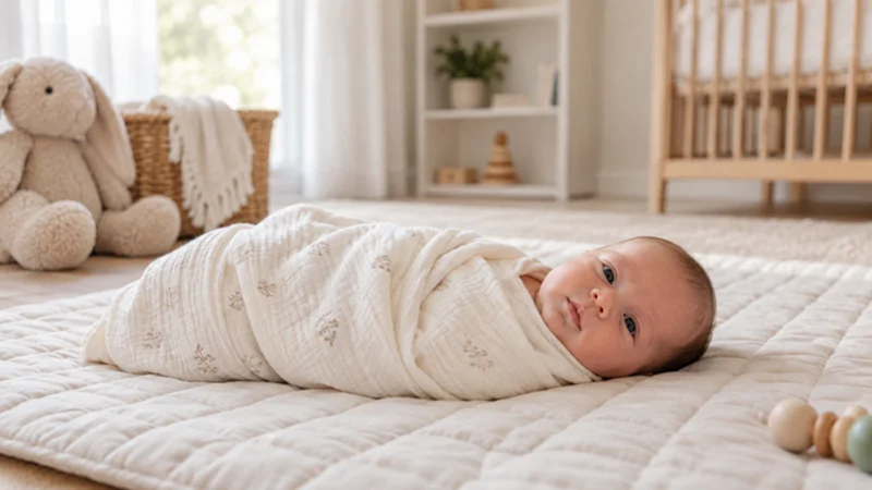 newborn baby safely wrapped in a soft blanket for photography
