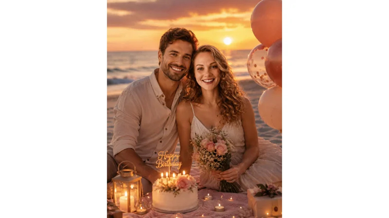 romantic beach sunset birthday ai image for wife