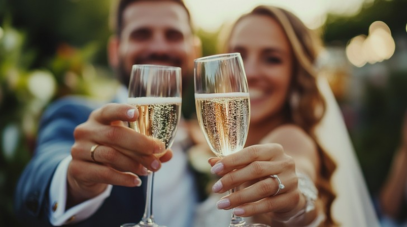 couple sharing a champagne toast for elopement picture ideas