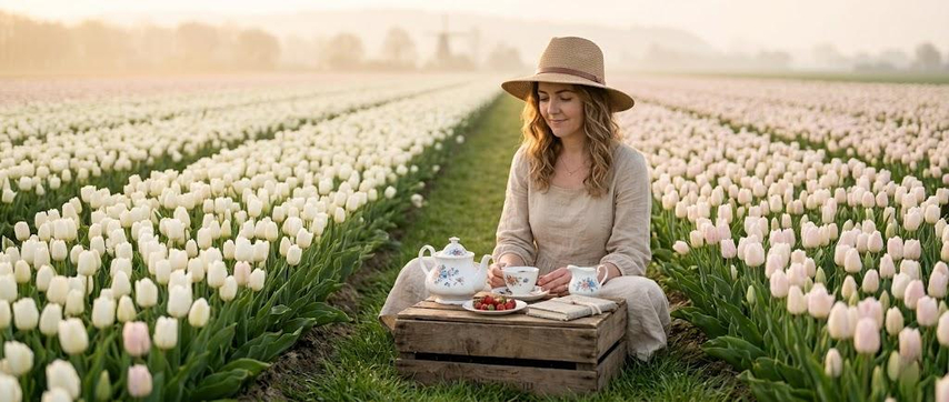 cottagecore picnic in tulip garden ai generated prompt