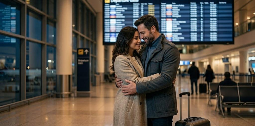 couple airport goodbye scene Gemini AI photo prompt