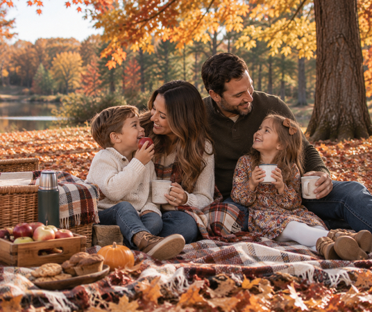 family enjoying an autumn picnic