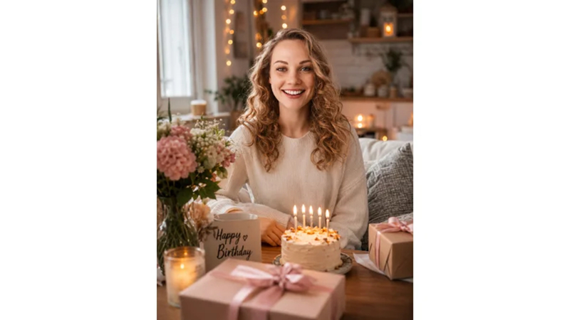 birthday ai image for wife in cozy home style