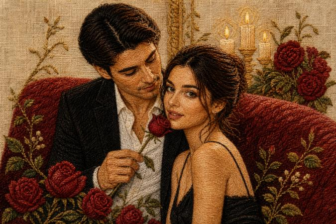 couple embroidery art