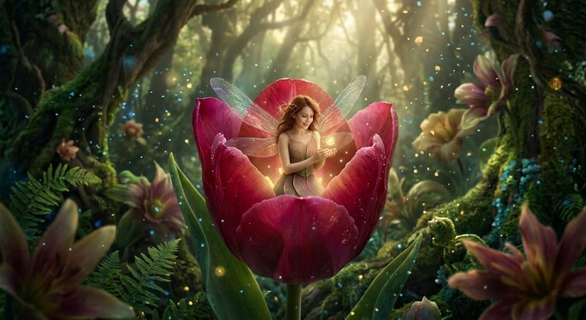 fantasy fairy tulip garden photo prompt gemini ai